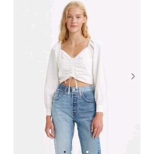 Levi's Women Puffed Sleeve Crop Top XL Off Shoulder Beige